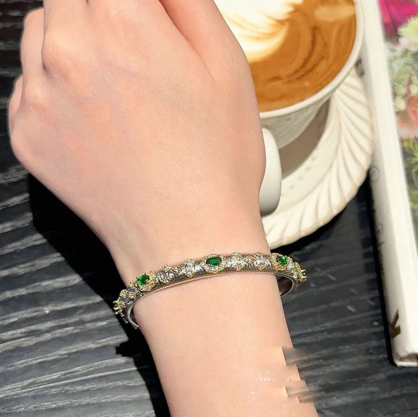 Gold plated 18K gold honeycomb green zircon bracelet