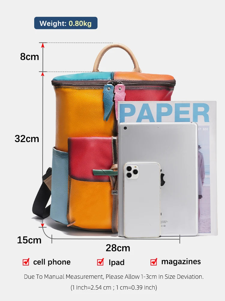 Soft Cow Leather Backpack Large Capacity Rucksack