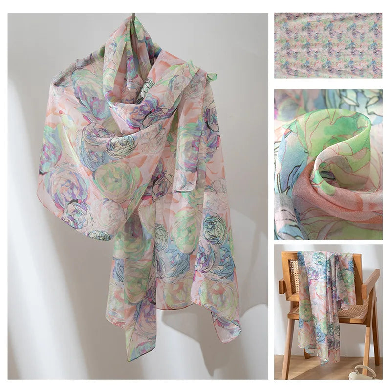 Luxury 100% Mulberry Silk Scarf Thin Breathable Shawl