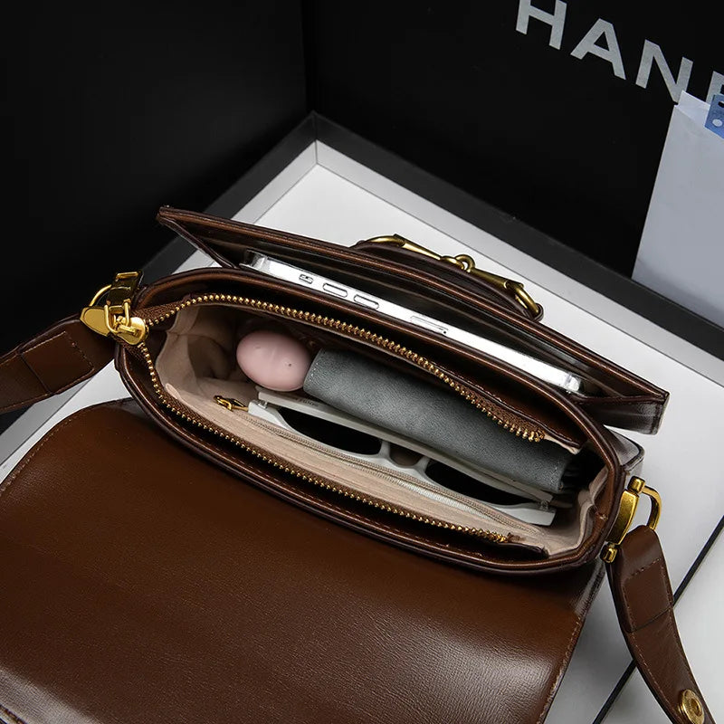 Genuine leather saddle bag versatile niche trend crossbody bag