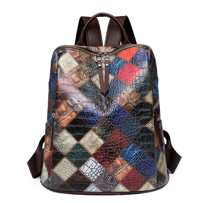 Vintage Splicing Backpack Leather Rucksack Women's Knapsack Travel Backpacks