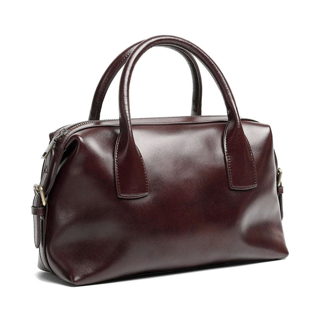 Vintage Green Genuine Leather Top-handle Bag For Women Boston Bag Shoulder Handbag