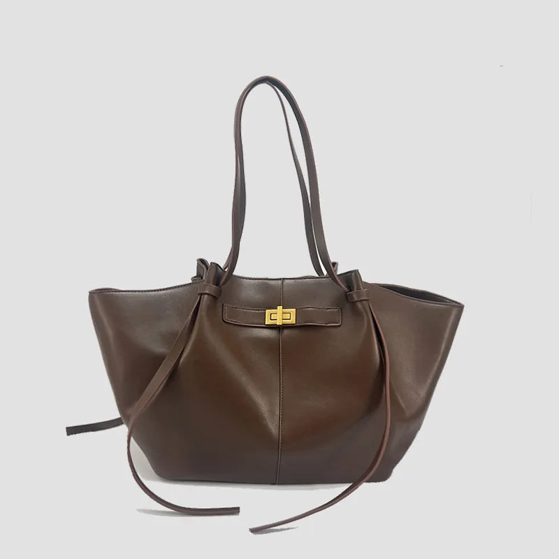 Fashion Large Capacity Trapeze Shoulder Bag Design Metal Lock Handbag
