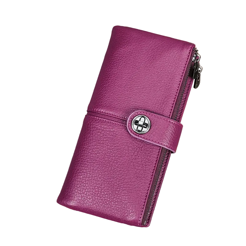 Genuine Leather Long Wallets Full Grain Leather Purse Card Holder Money Clip
