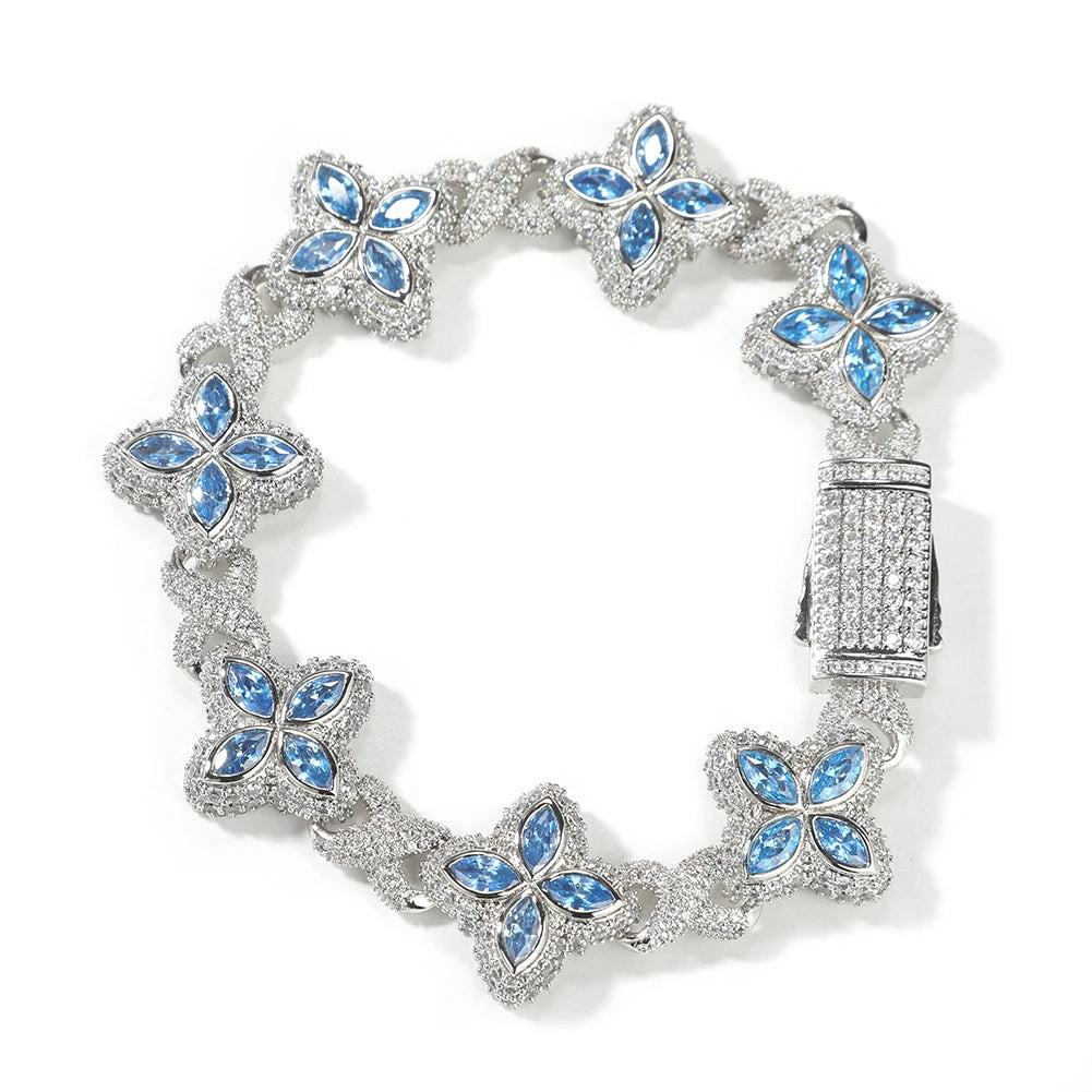 Iced Baguette CZ Floral Infinity Bracelet Jewelry