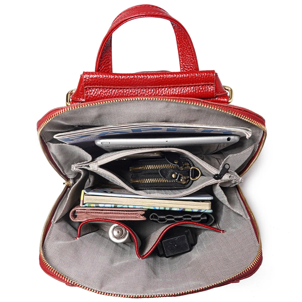 Genuine Leather Backpack Crocodile Pattern Large Capacity