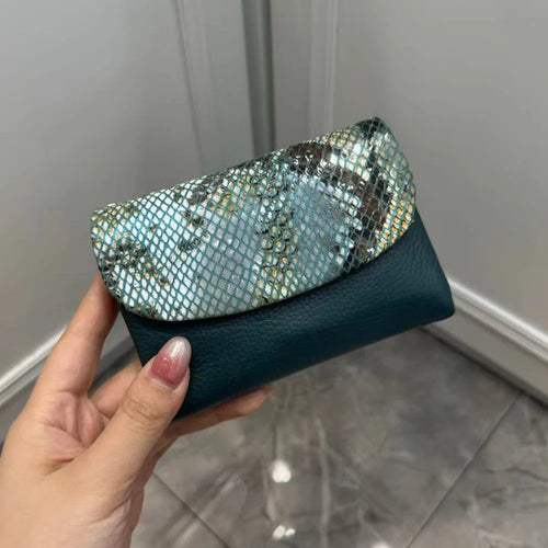 10 Colors Snake Pattern Cow Leather Short Wallet for Women