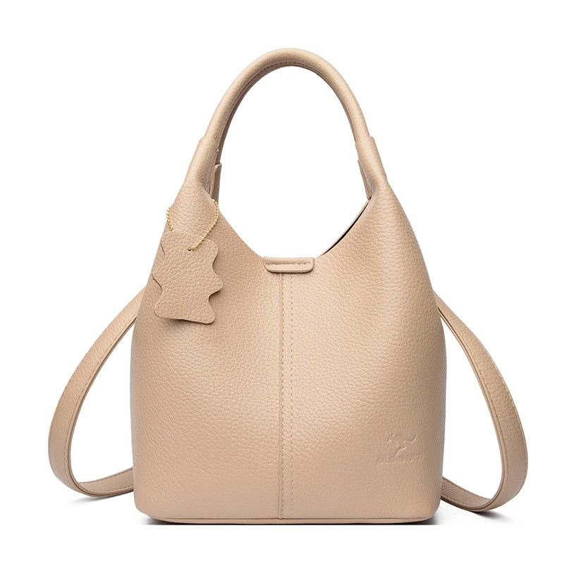 Genuine Brand Soft Pu Leather Women Bucket Bag High Quality Tote Handbag