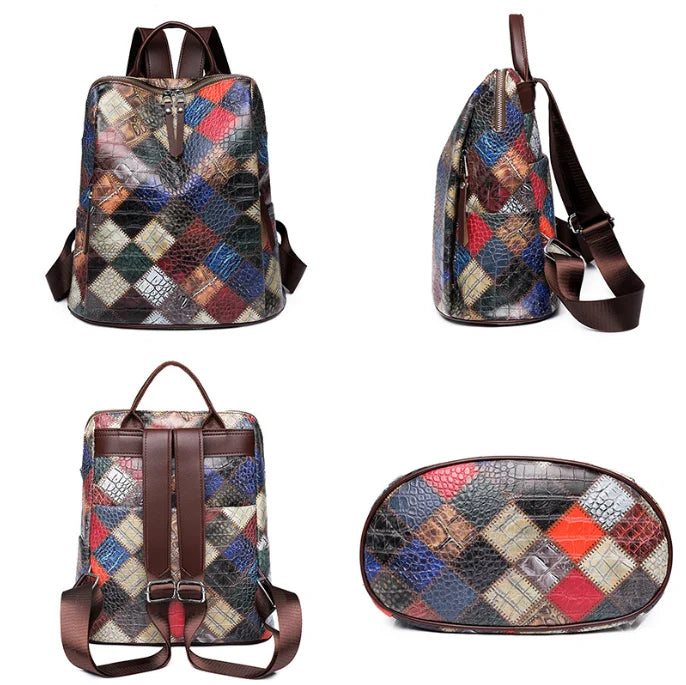 Vintage Splicing Backpack Leather Rucksack Women's Knapsack Travel Backpacks