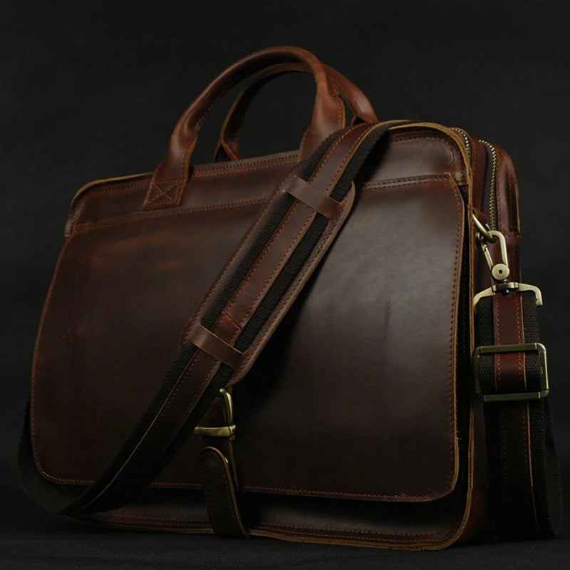 Luxury Genuine Leather Men Briefcase Business Bag Leather portfolio Laptop Bag