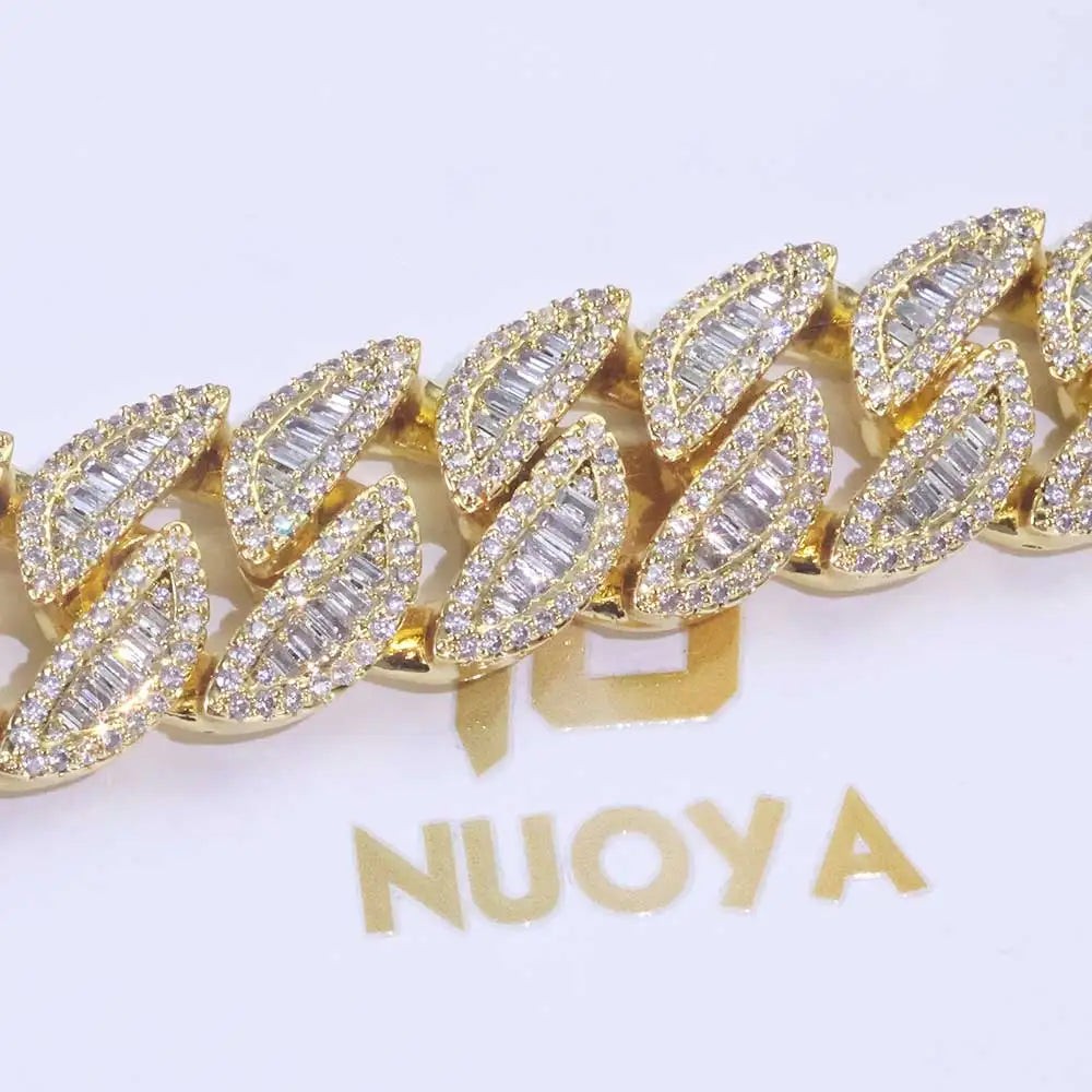 20MM 3 Rows Fashion Iced Cuban Bracelet Moon Shape Baguette Diamond Bracelets