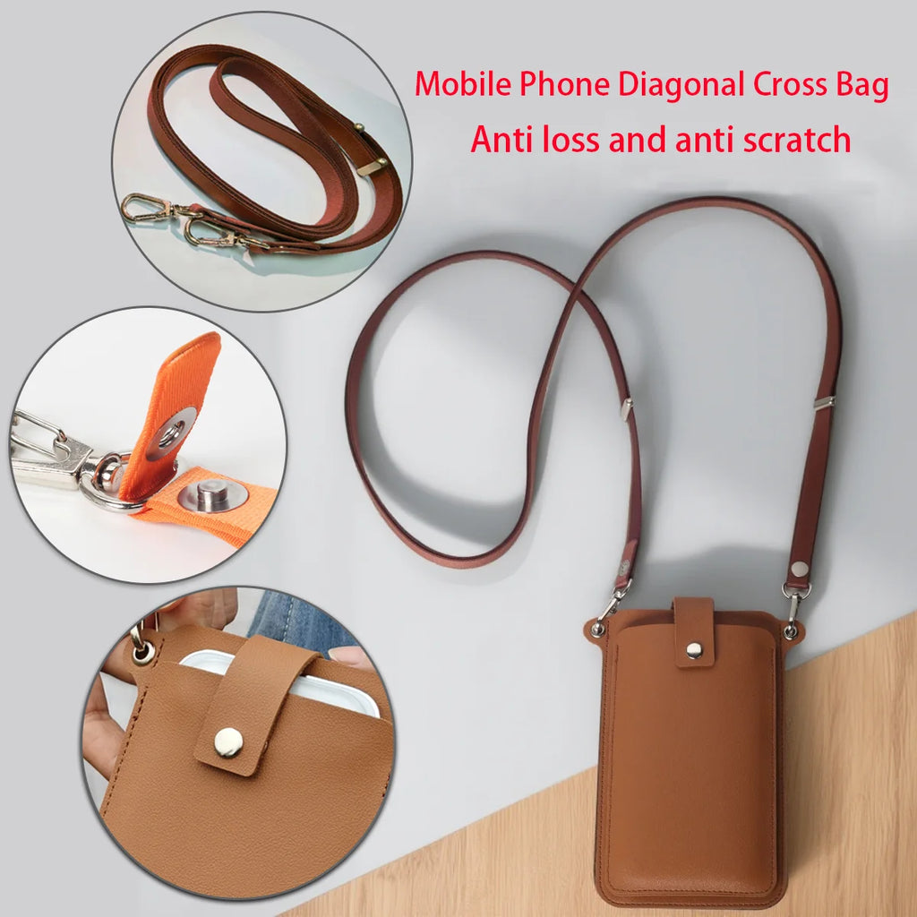 Premium Leather Crossbody Phone Bag Adjustable Strap