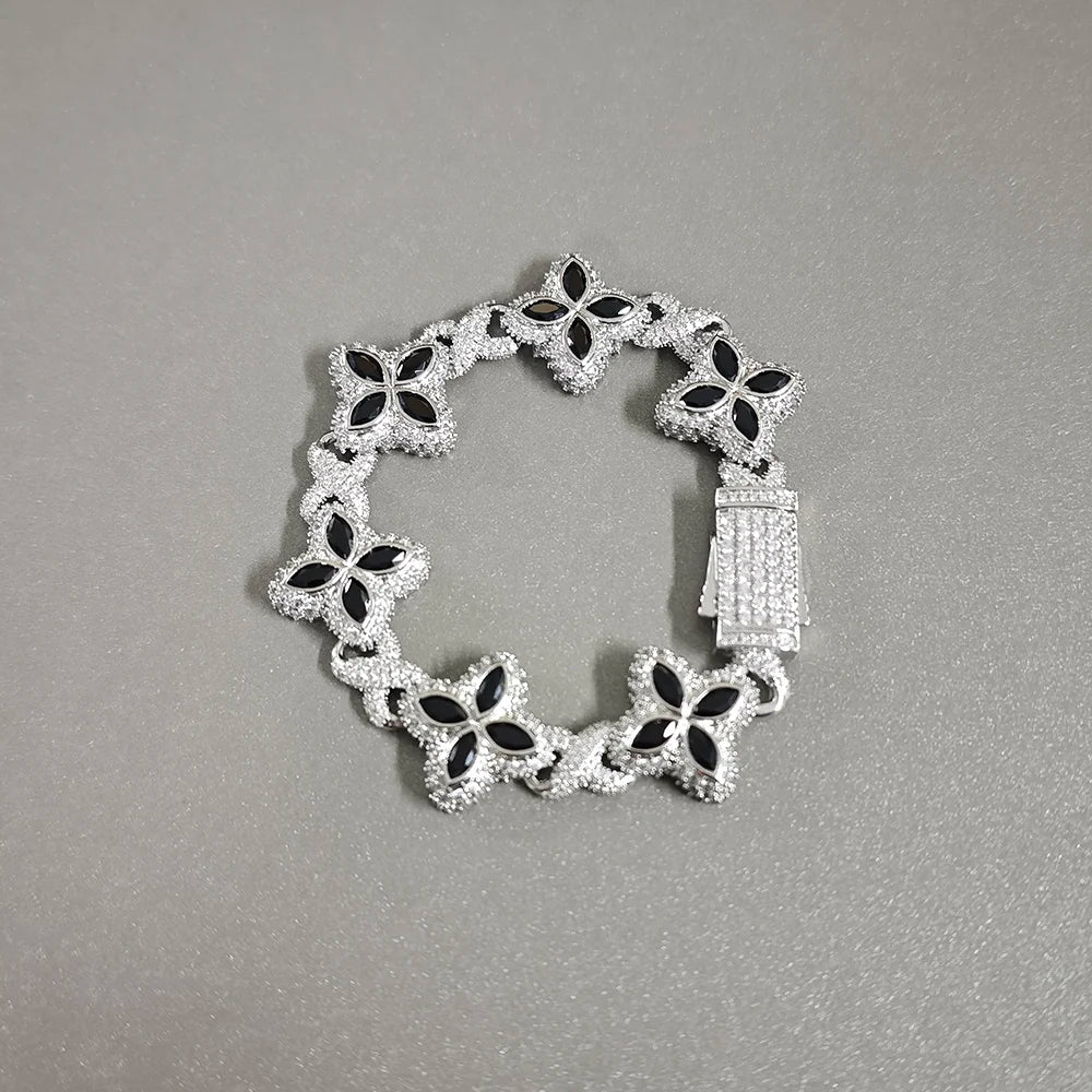 Iced Baguette CZ Floral Infinity Bracelet Jewelry