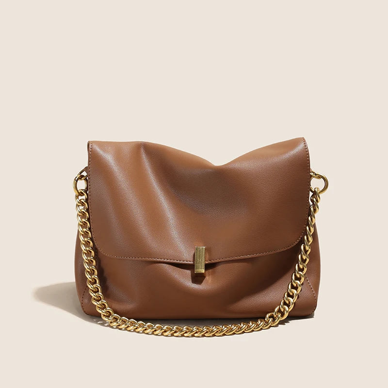 Cow Leather Genuine Flap Shoulder Chain Bag Luxury Solid Genuine Leather Handbag
