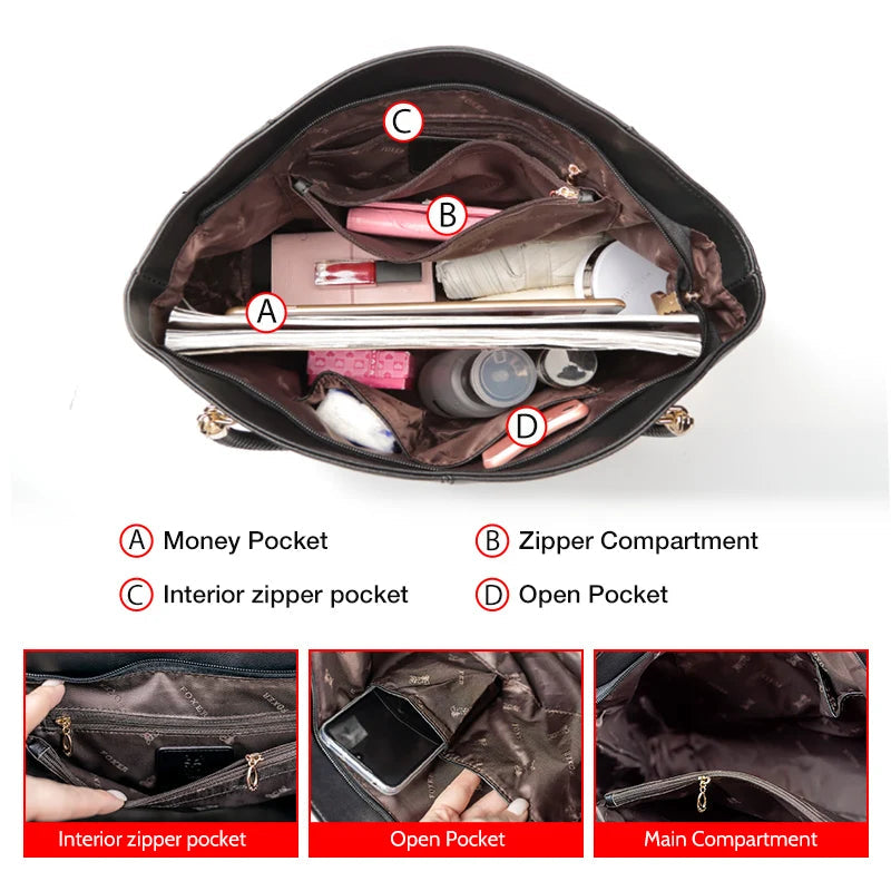 Stylish Women Cowhide Leather Handbag Luxury Design Shoulder Bag