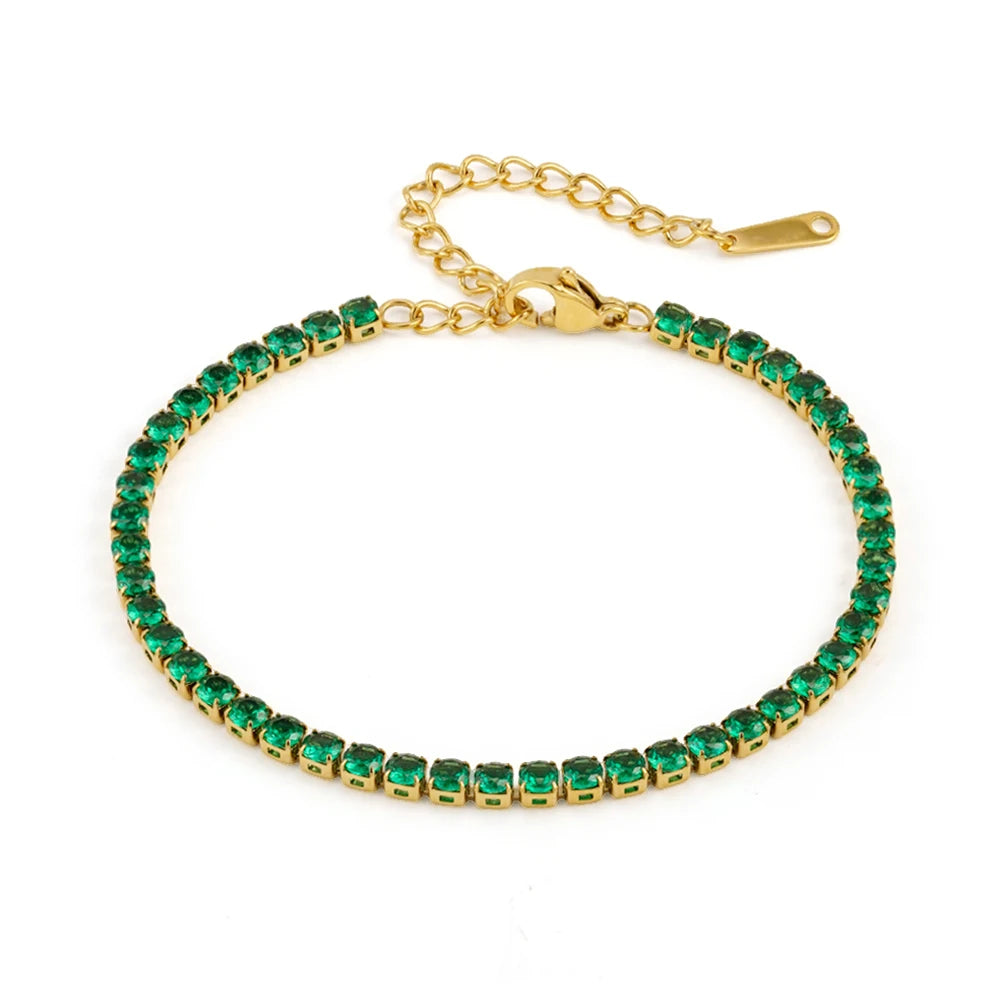 Green Zircon Jewelry Bracelet Stainless steel 18K Gold Plated