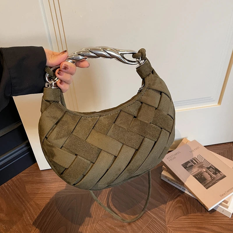 Half Moon Fashion Clutch Design Woven Small Semicircle Crossbody Bag