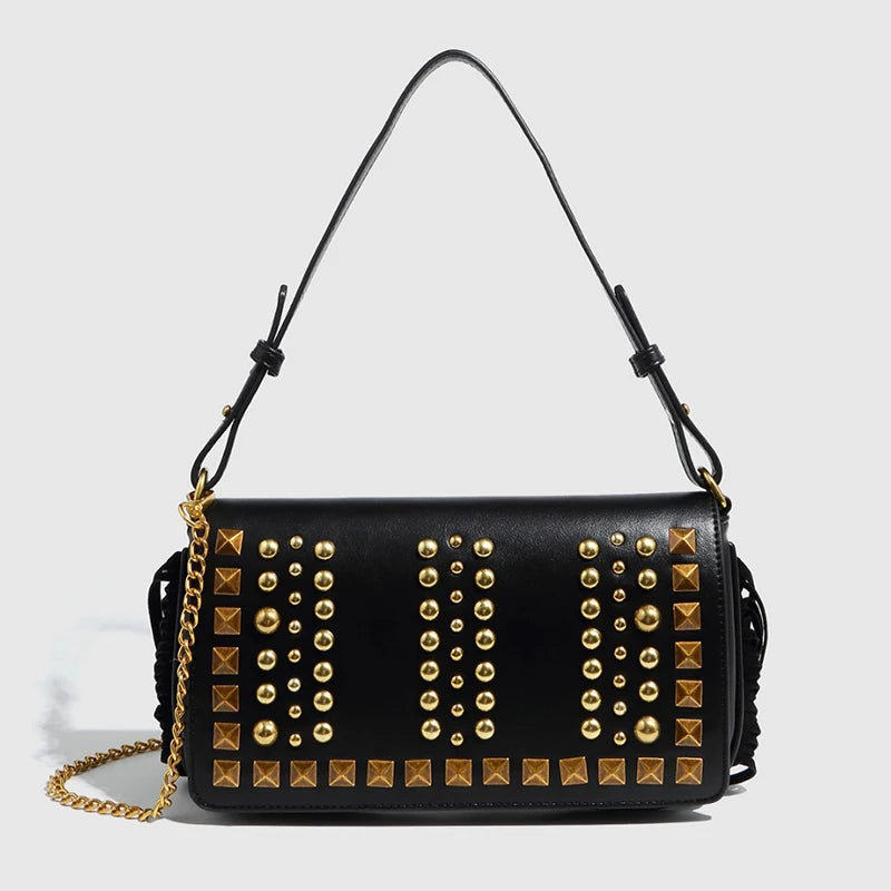 Fashion Women's Bag Studded Vintage with Tassel Shoulder Bag