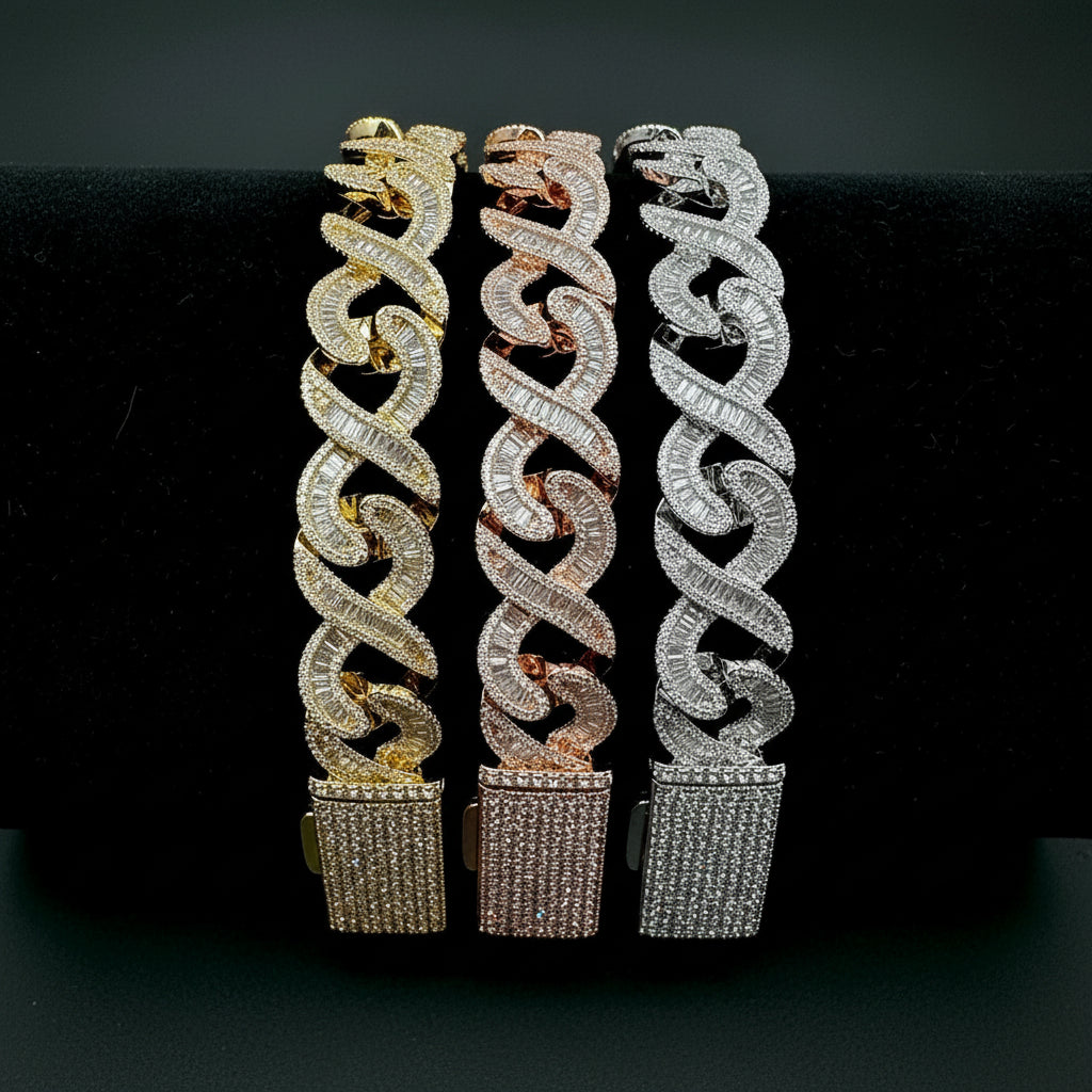 Baguette Zircon 8 Cuban Link Bracelet Micro Pave Cubic Zirconia