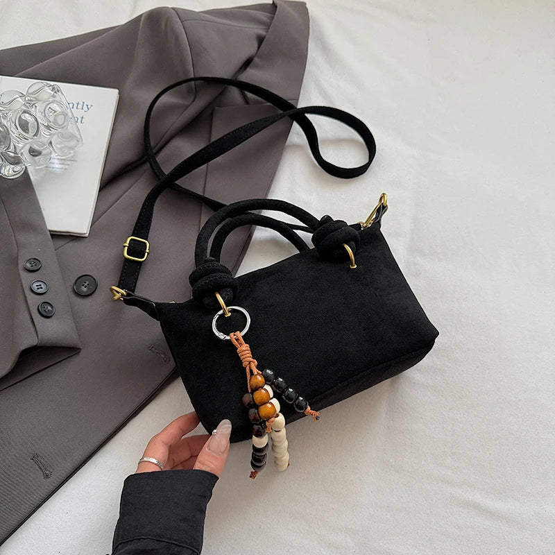 Women Small Suede Crossbody Retro Short Handle Bag