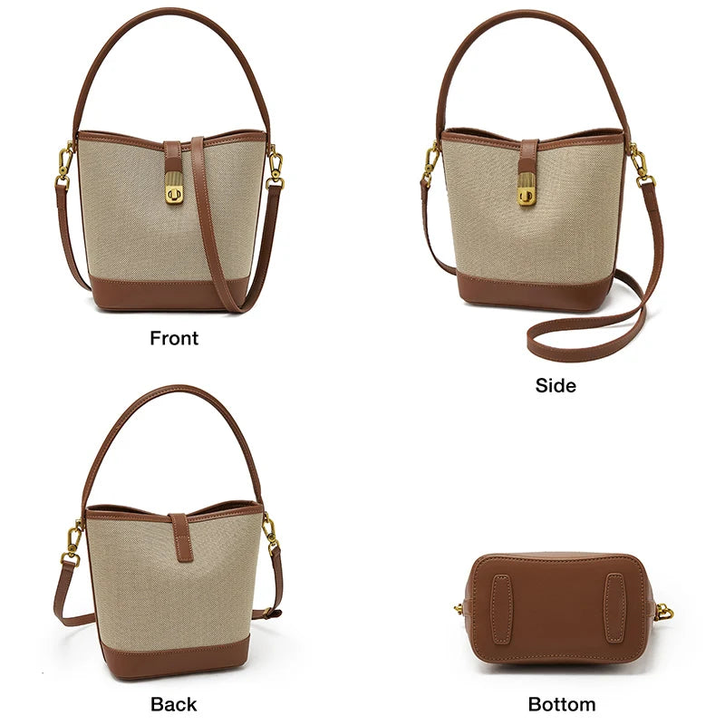 Women's Handbag PVC Leather Lady Bucket Bag Fashion Shoulder Bag Light Luxury