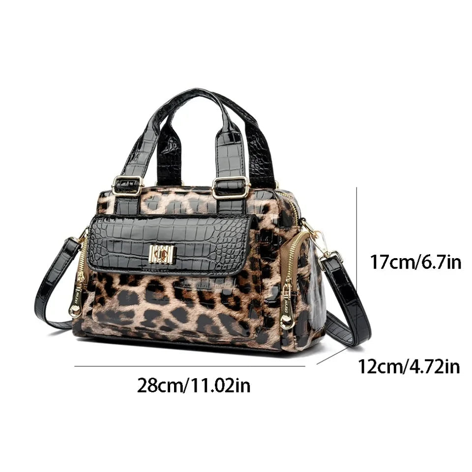 Fashionable Leopard Print Boston Bag Luxury Design Handbag