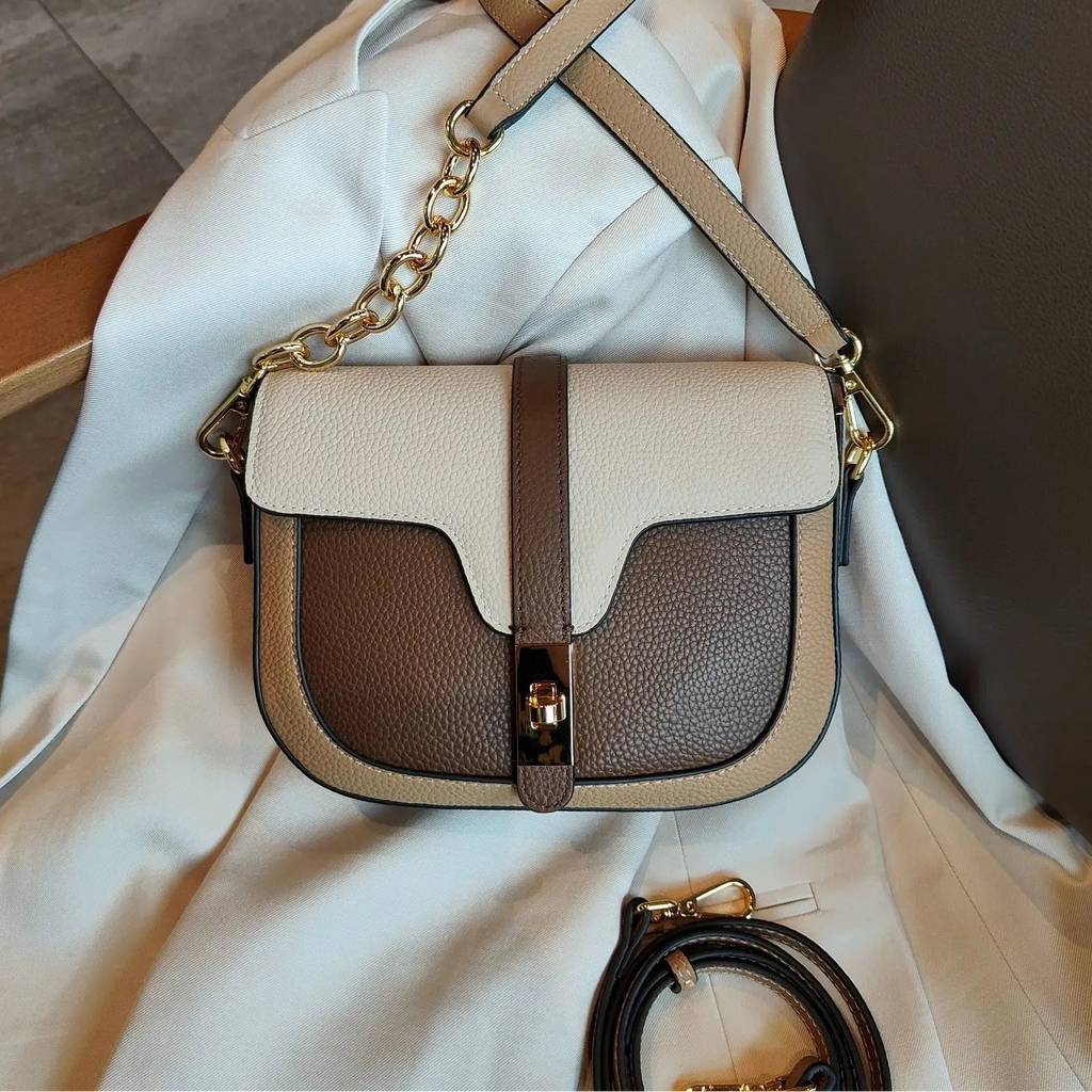 Luxury Style Saddle Bag Design Cowhide Leather Crossbody Bag