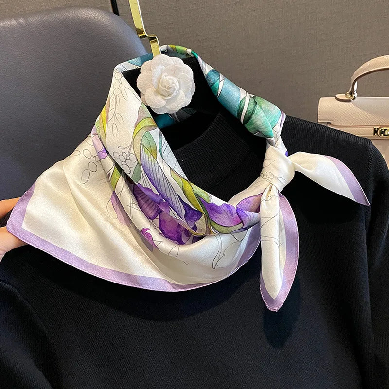 100% Silk Scarf For Women Shawls Wraps Floral Neck Scarf