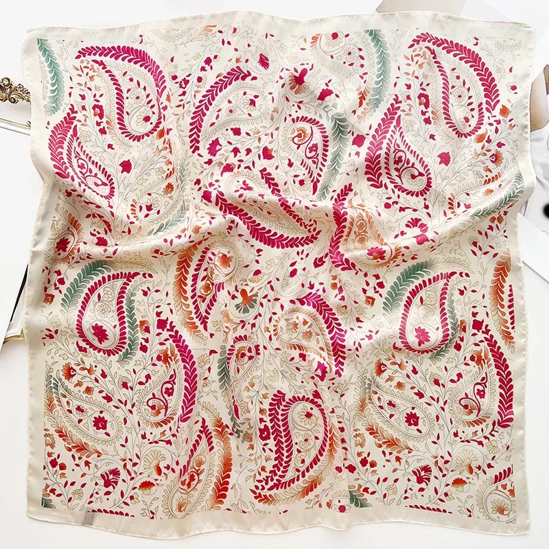 Square Scarf Women Luxury Floral Print Soft Satin Kerchief Hairband Neckerchief
