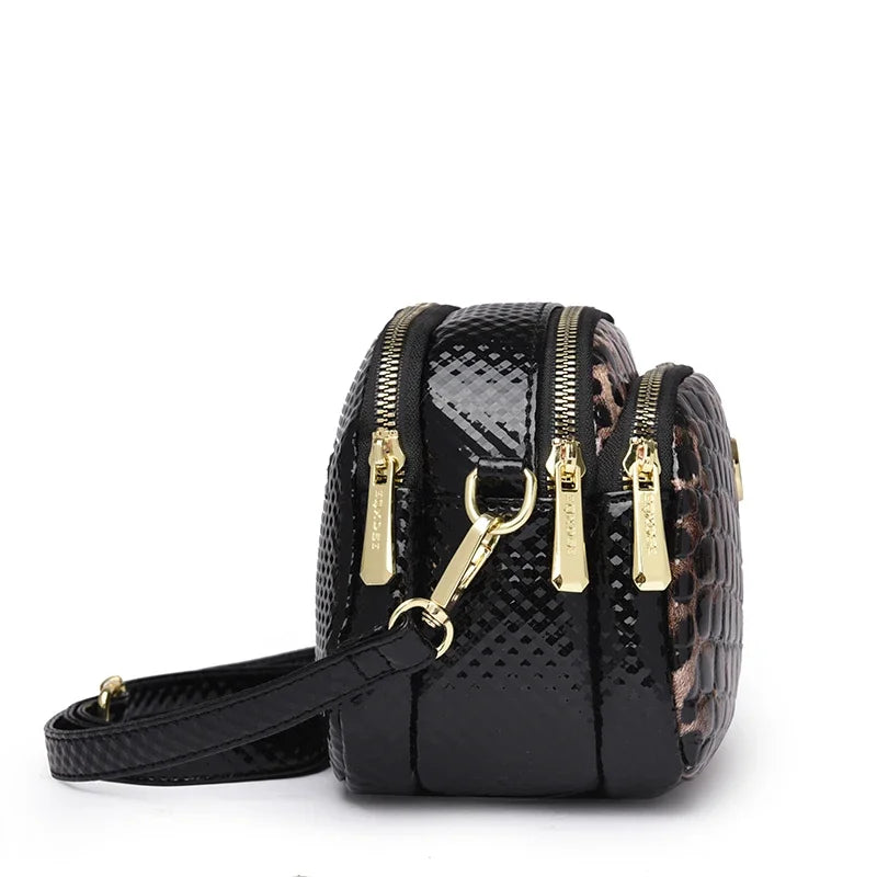 Women's Small Messenger Bag PU Leather Shiny Shoulder Bag Fashion Saddle Bags