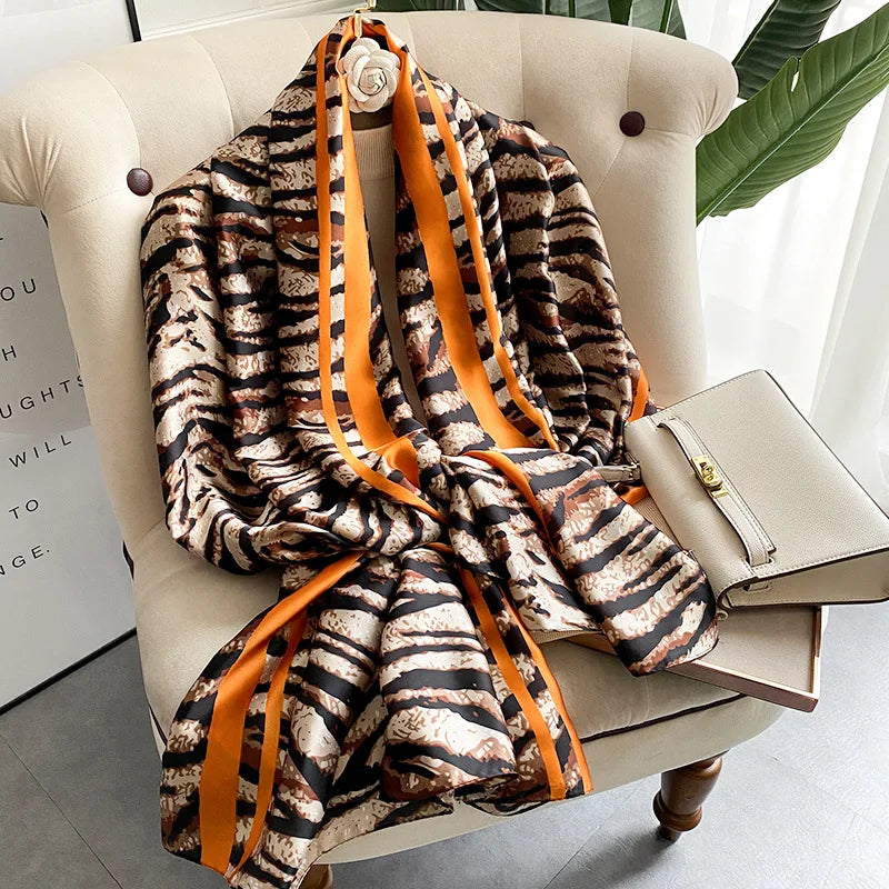 180*90cm Large Silk Satin Scarf Hijab Women Print Shawl