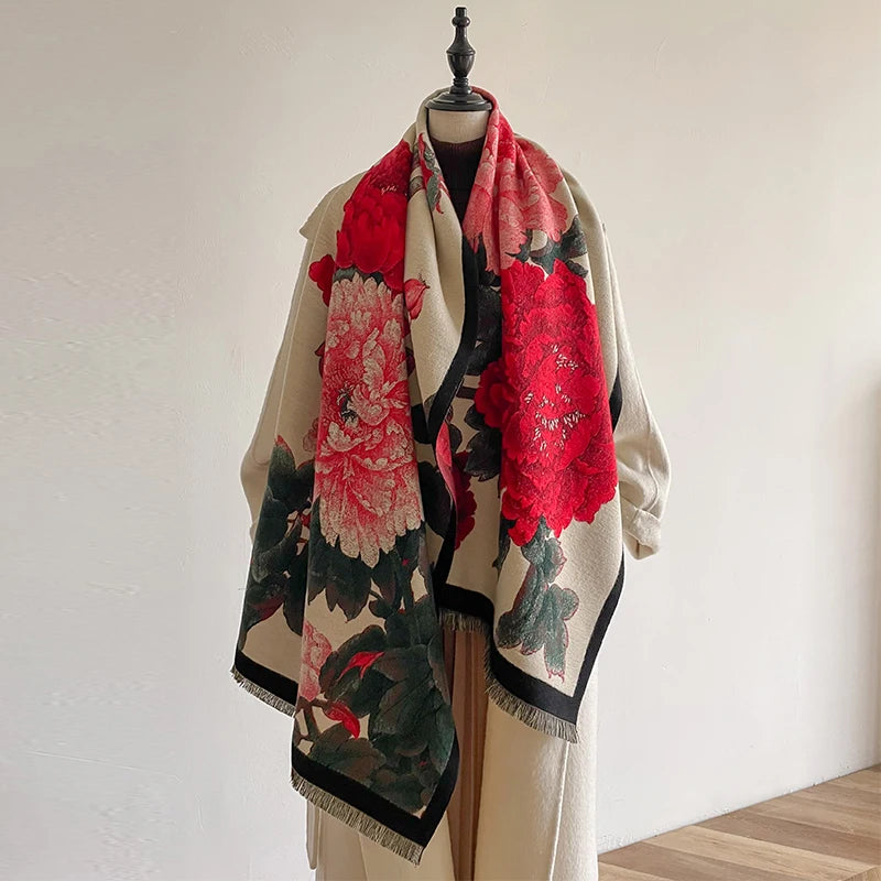 Luxury Flower Cashmere Scarves High Quality Thicken Wrap