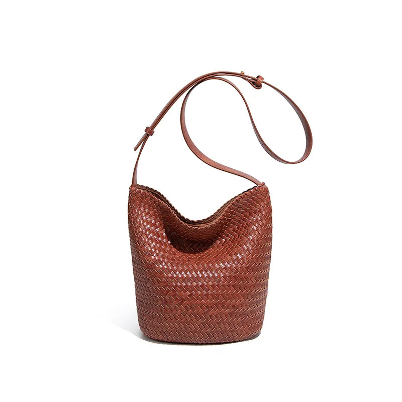 Luxury Woven Handmade Bag PU Leather Bucket Bag