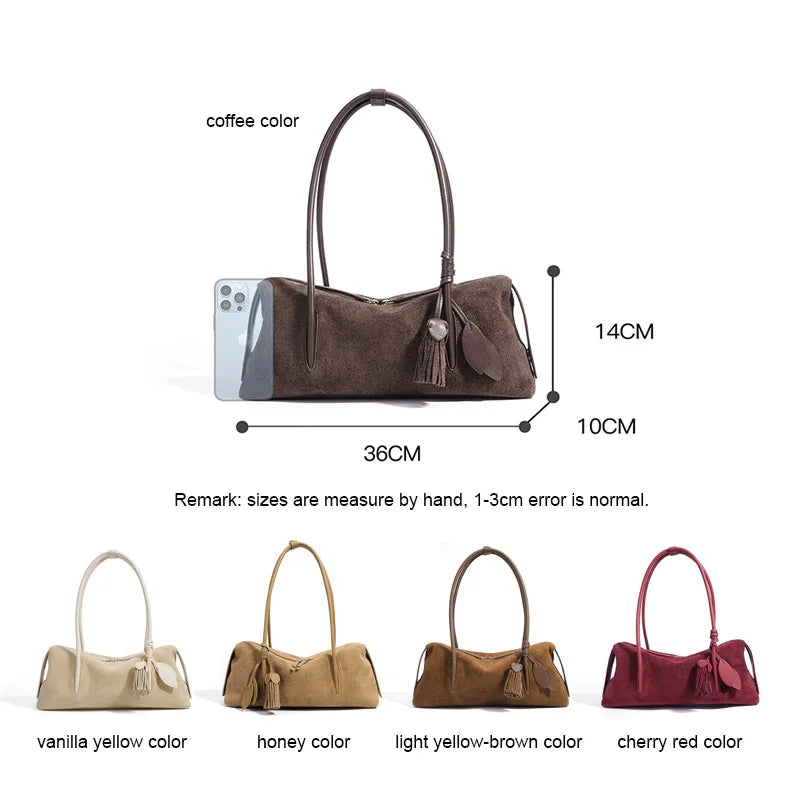 Suede Leather Bag Minimalist Unique Single Shoulder Slouchy Bag