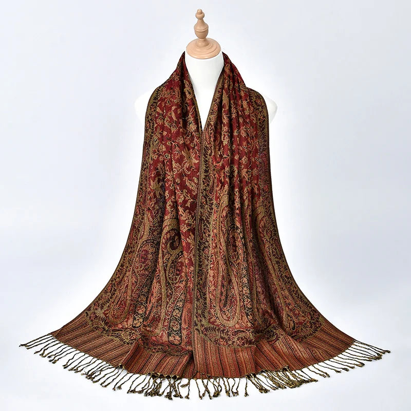 Retro Jacquard Paisley Tassel Scarf Cotton Shawls