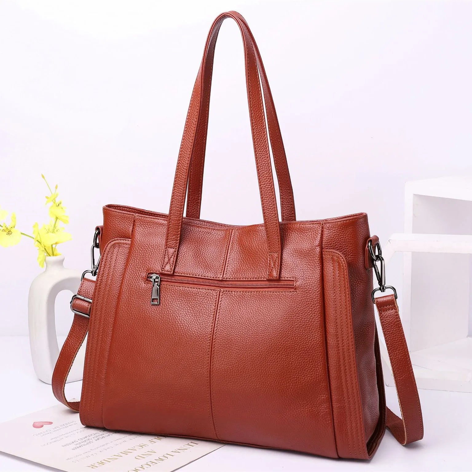 Genuine Leather Women's Handbags 14 Inch Laptop Capacity