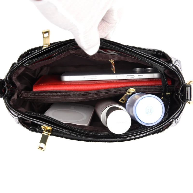 Luxury Patent Leather Handbag Crocodile Pattern Fashion