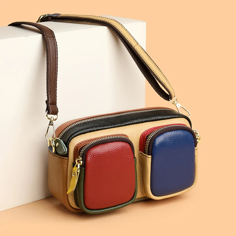 High Quality Thick Genuine Leather Multiple Pockets Messenger Bag