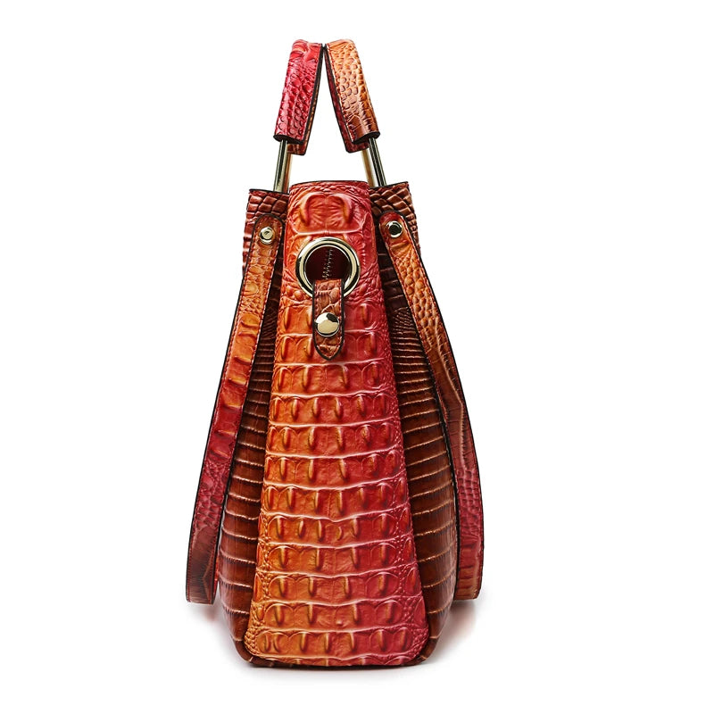 High quality crocodile pattern leather large capacity handbag