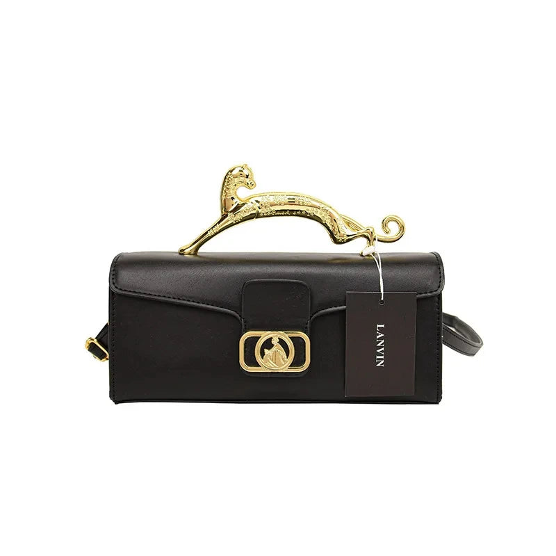 Women's Handbag Metal Handle Leather Trendy Design Crossbody Fashion Bag