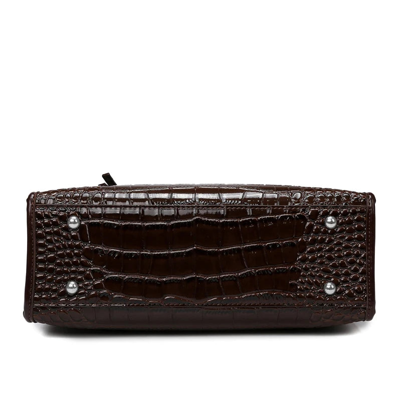 Luxury large capacity crocodile pattern PU leather handbag