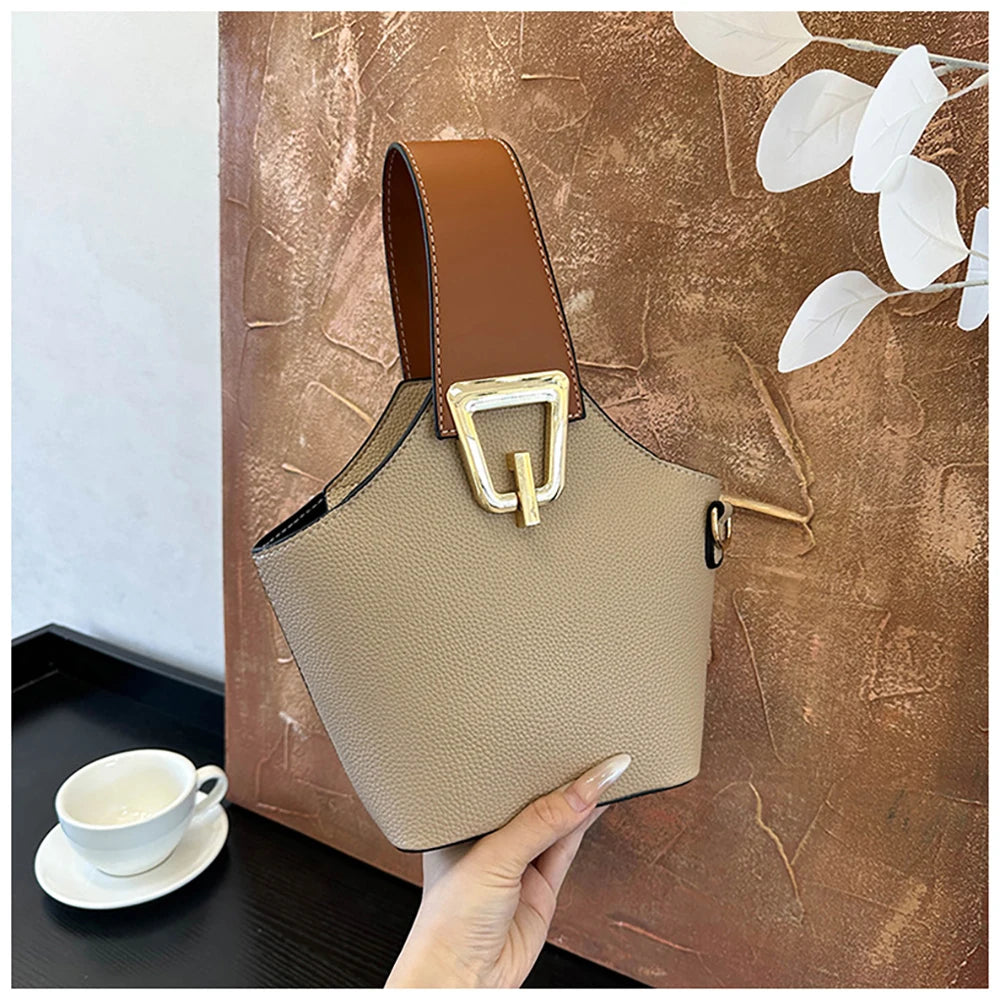 Luxury Bucket Handbags for Women Casual Contrast Color Small Basket Bag