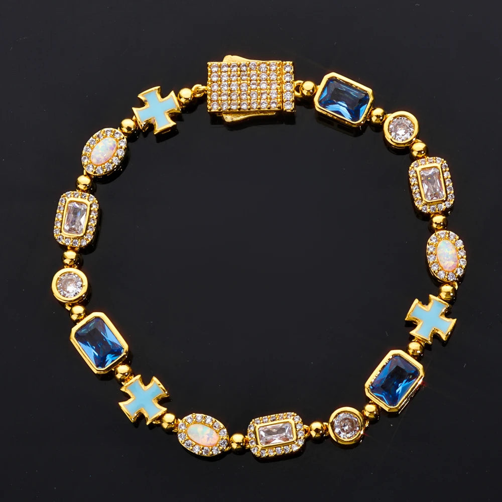 Jewelry With Multi Color Gemstone Enamel Tennis Bracelet Iced Out Motif Cross Bracelet