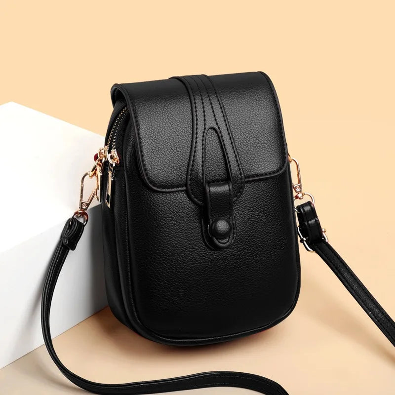 Fashionable Versatile One Shoulder Mobile Phone Crossbody Bag Soft Leather Bag