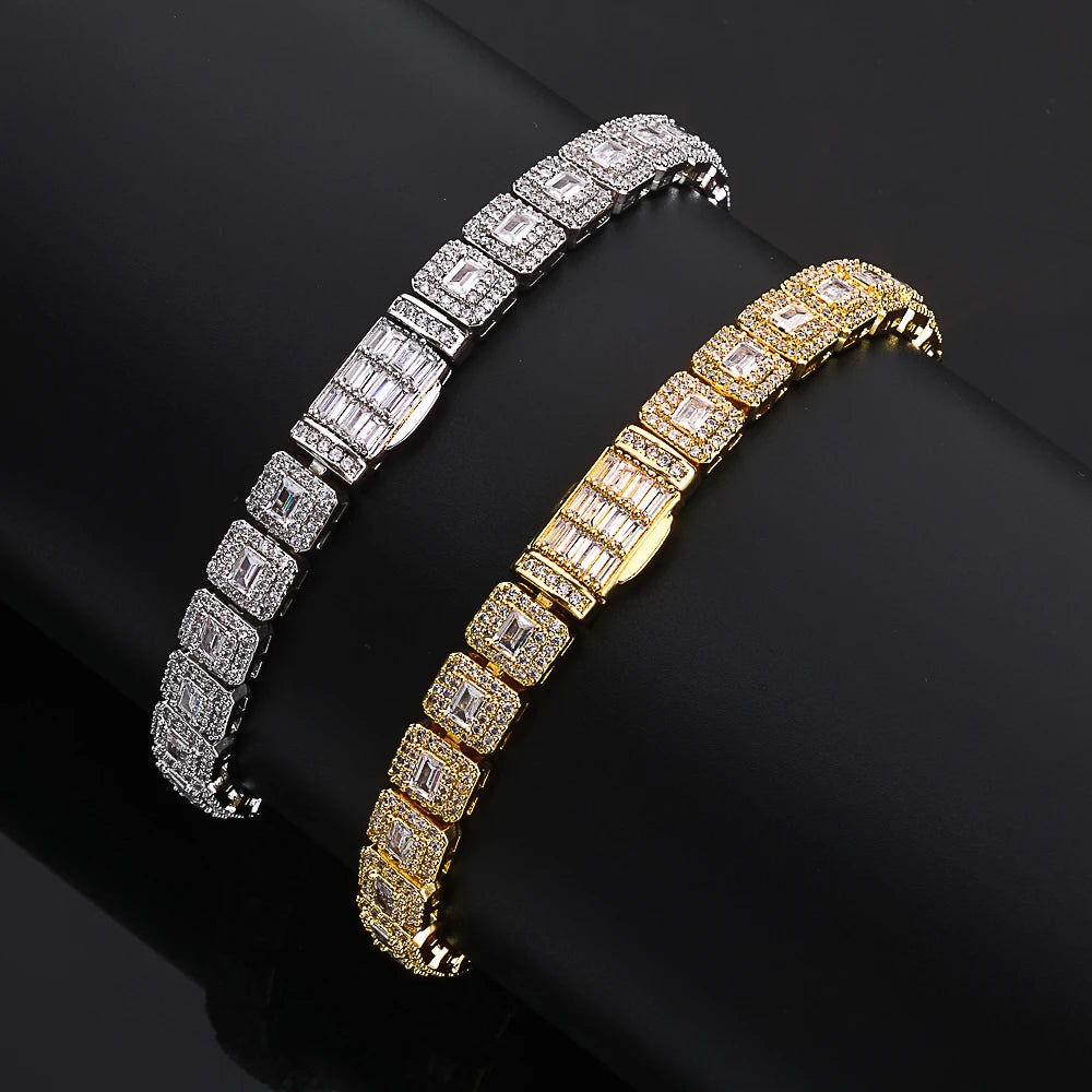 7.5mm High Quality Silver/Gold Plated Clustered Tennis Bracelet Jewelry Square Chain