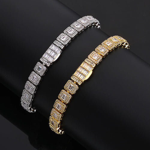 7.5mm High Quality Silver/Gold Plated Clustered Tennis Bracelet Jewelry Square Chain