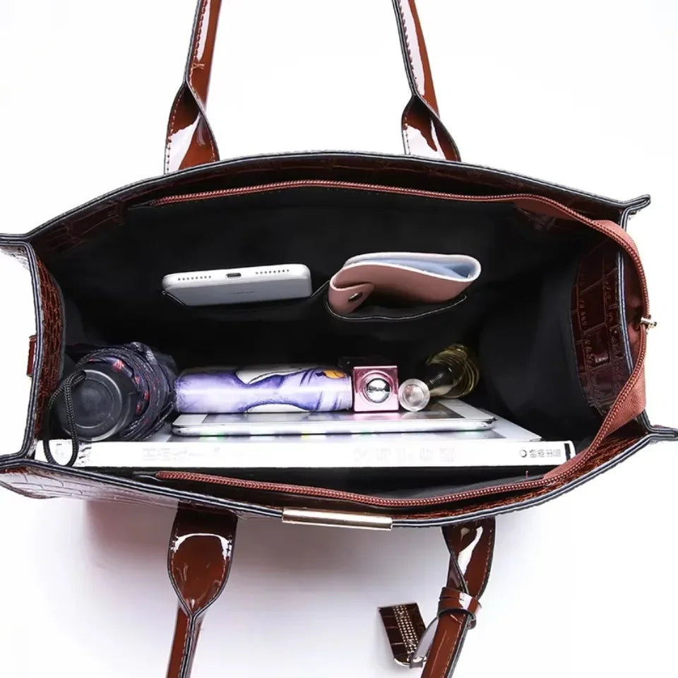 Large Capacity Crocodile Pattern Shoulder Tote Bag Leather Purses and Handbags
