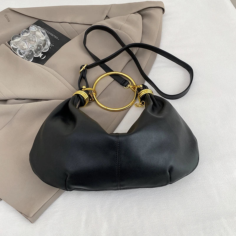 Fashion Hobo Bag Luxury Design Gold Ring Handle Clutch Bag