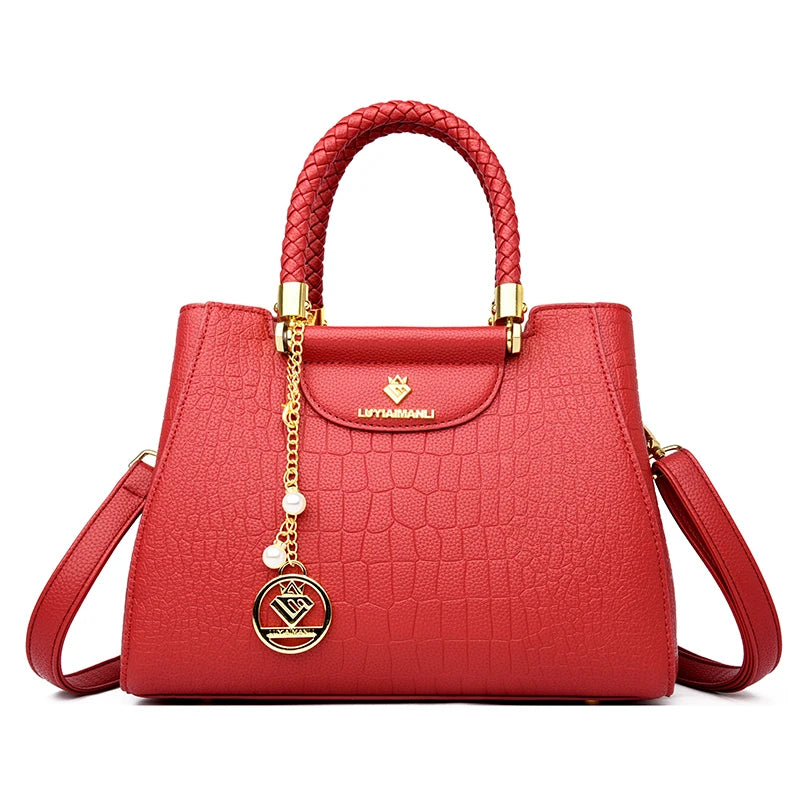 Woven Handle Elegant High Quality Leather Top-Handle Bag