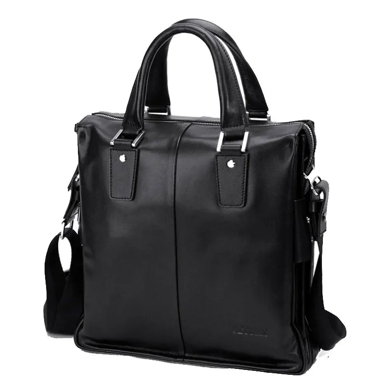 Men's Genuine Leather Vertical Briefcase 14 Inch Laptop Bag